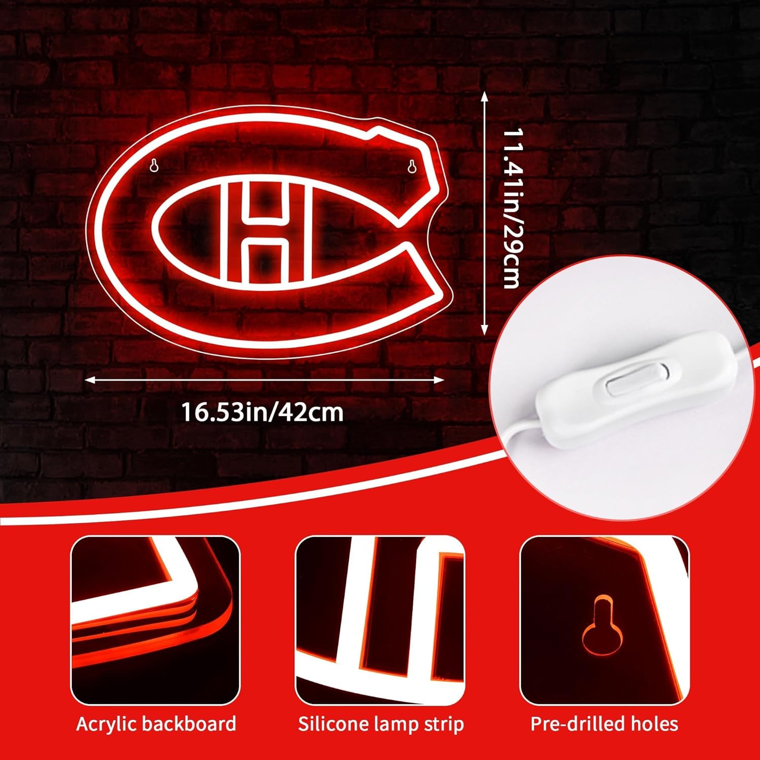LED Neon Gaming Wall Light Signs – Mario, Hello Kitty, Kirby, Arcade & Gamer Controller Room Decor - General Equipment with Montreal Canadiens LED Neon Sign 40x27.6cm (15.7