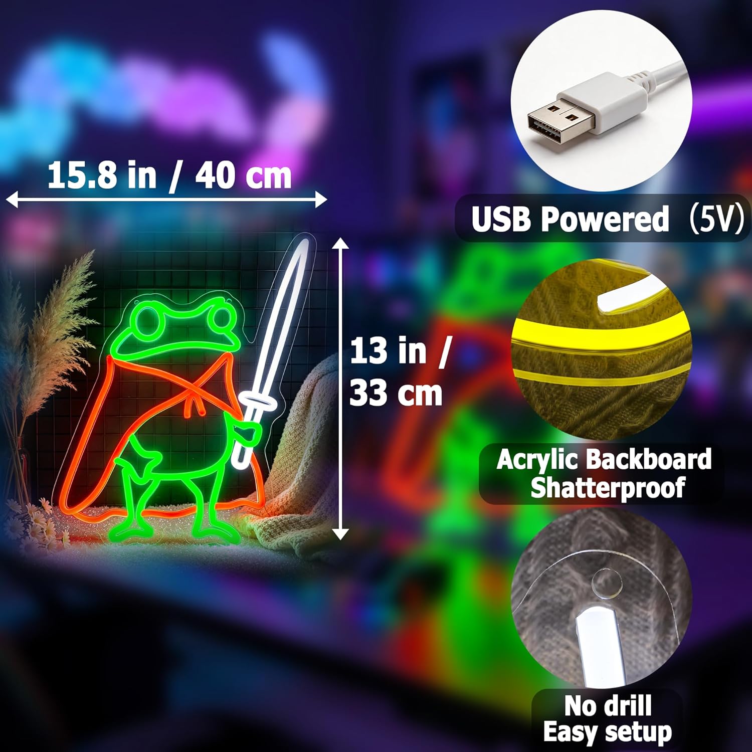 LED Neon Gaming Wall Light Signs – Mario, Hello Kitty, Kirby, Arcade & Gamer Controller Room Decor - General Equipment with Frog Knight LED Neon Sign 33×40.3cm (13″×15.9″) | Sold by Uncle Wiener's Wholesale