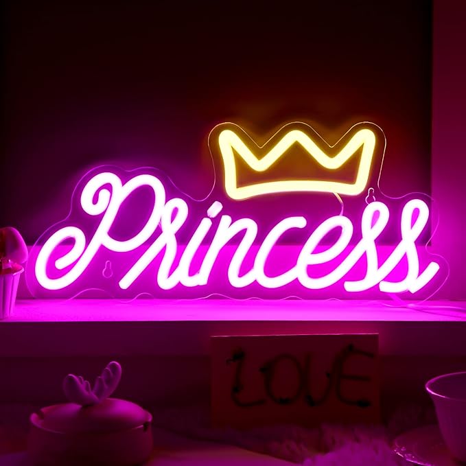 LED Neon Gaming Wall Light Signs – Mario, Hello Kitty, Kirby, Arcade & Gamer Controller Room Decor - General Equipment with Princess Crown LED Neon Sign 35.1×17.3cm (14