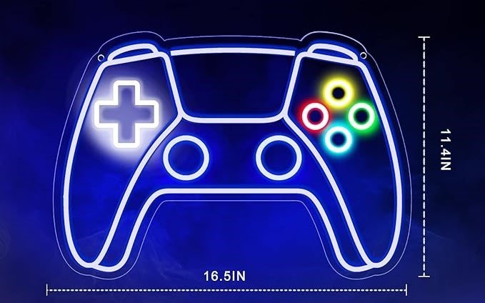 LED Neon Gaming Wall Light Signs – Mario, Hello Kitty, Kirby, Arcade & Gamer Controller Room Decor - General Equipment with Gamer Controller LED Neon Sign 41×28.5cm (16