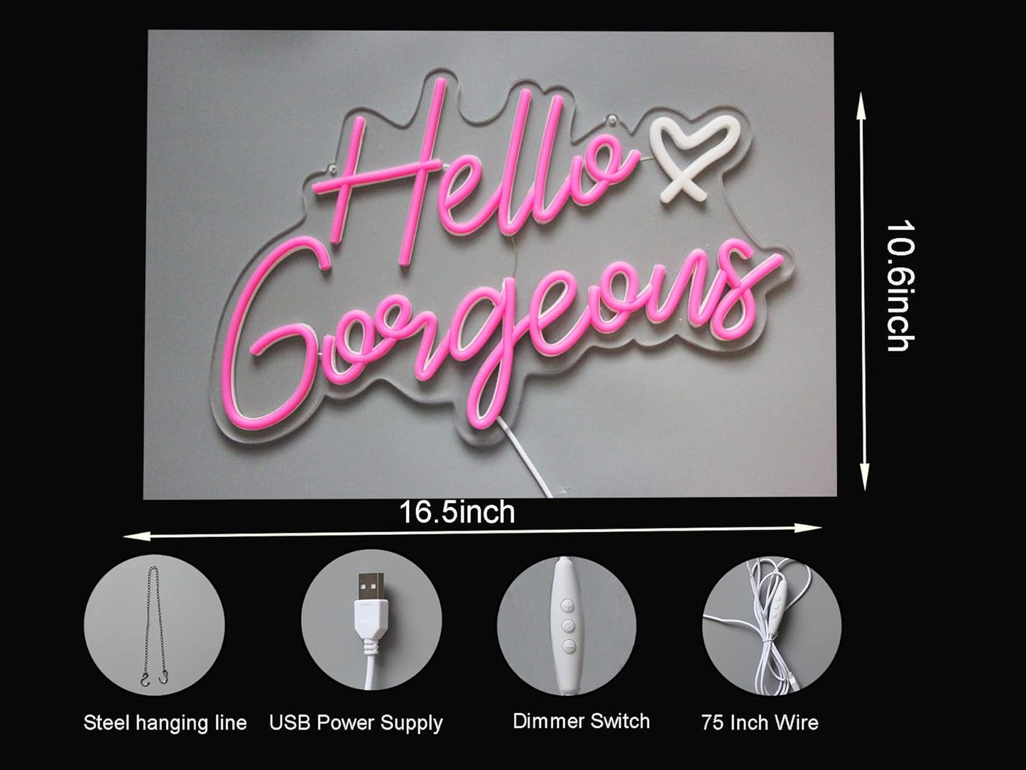 LED Neon Gaming Wall Light Signs – Mario, Hello Kitty, Kirby, Arcade & Gamer Controller Room Decor - General Equipment with Hello Gorgeous LED Neon Sign ~38cm (~15″) | Sold by Uncle Wiener's Wholesale
