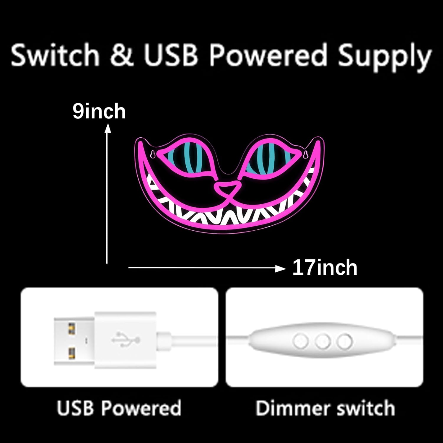 LED Neon Gaming Wall Light Signs – Mario, Hello Kitty, Kirby, Arcade & Gamer Controller Room Decor - General Equipment with Cheshire Cat Smile LED Neon Sign 43.2×23cm (17″×9.1″) | Sold by Uncle Wiener's Wholesale