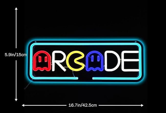 LED Neon Gaming Wall Light Signs – Mario, Hello Kitty, Kirby, Arcade & Gamer Controller Room Decor - General Equipment with Retro Arcade LED Neon Sign 42.5×15cm (17