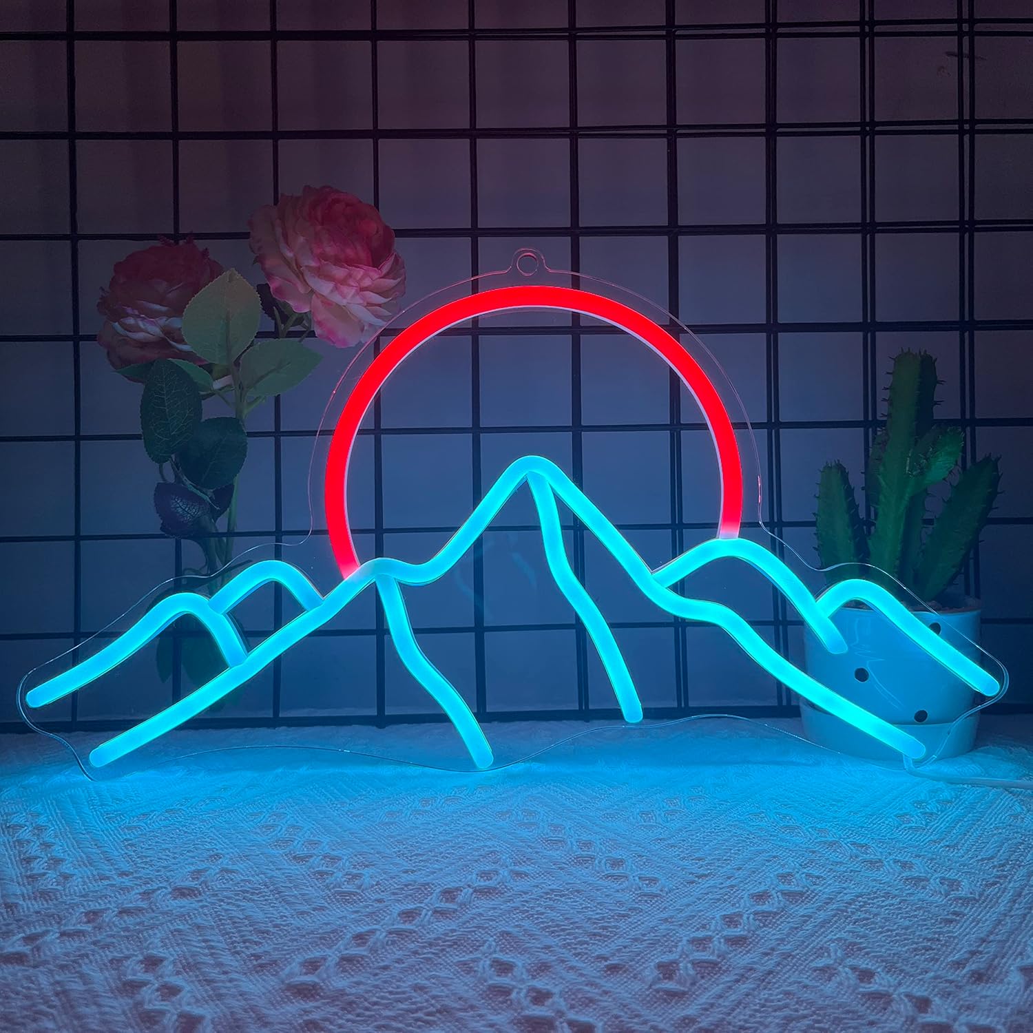 LED Neon Gaming Wall Light Signs – Mario, Hello Kitty, Kirby, Arcade & Gamer Controller Room Decor - General Equipment with Mountain Sunset LED Neon Sign 40x17cm (15.7