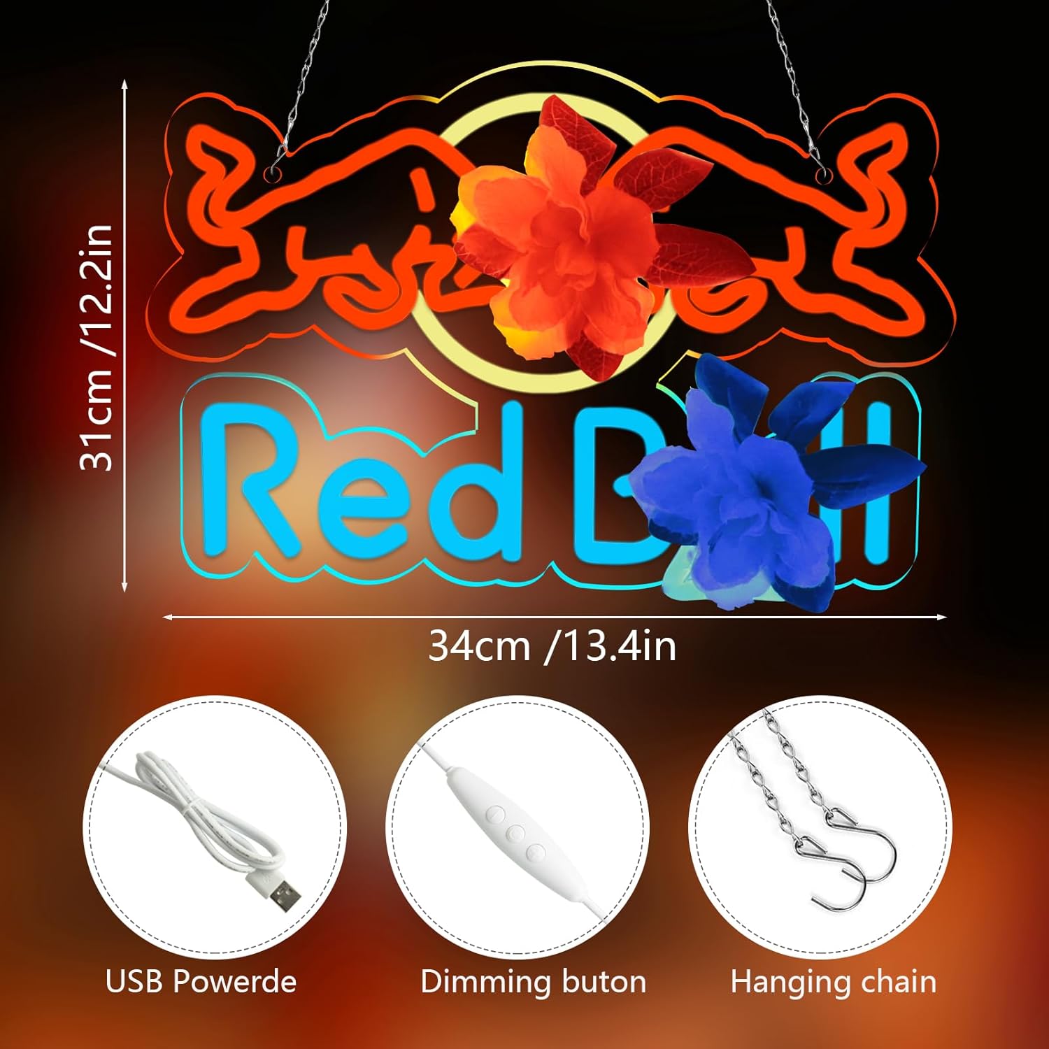 LED Neon Gaming Wall Light Signs – Mario, Hello Kitty, Kirby, Arcade & Gamer Controller Room Decor - General Equipment with Red Bull Style LED Neon Sign ~38–43cm (~15″–17″) | Sold by Uncle Wiener's Wholesale