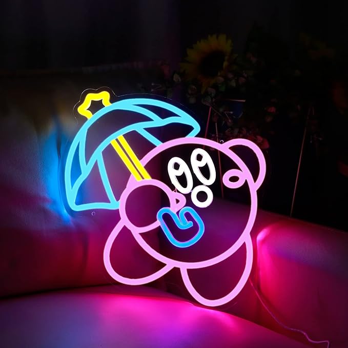 LED Neon Gaming Wall Light Signs – Mario, Hello Kitty, Kirby, Arcade & Gamer Controller Room Decor - General Equipment with Kirby Kid LED Neon Sign 45×48cm (18