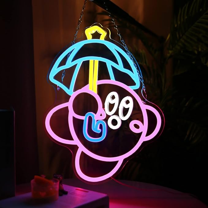 LED Neon Gaming Wall Light Signs – Mario, Hello Kitty, Kirby, Arcade & Gamer Controller Room Decor - General Equipment with Kirby Kid LED Neon Sign 45×48cm (18