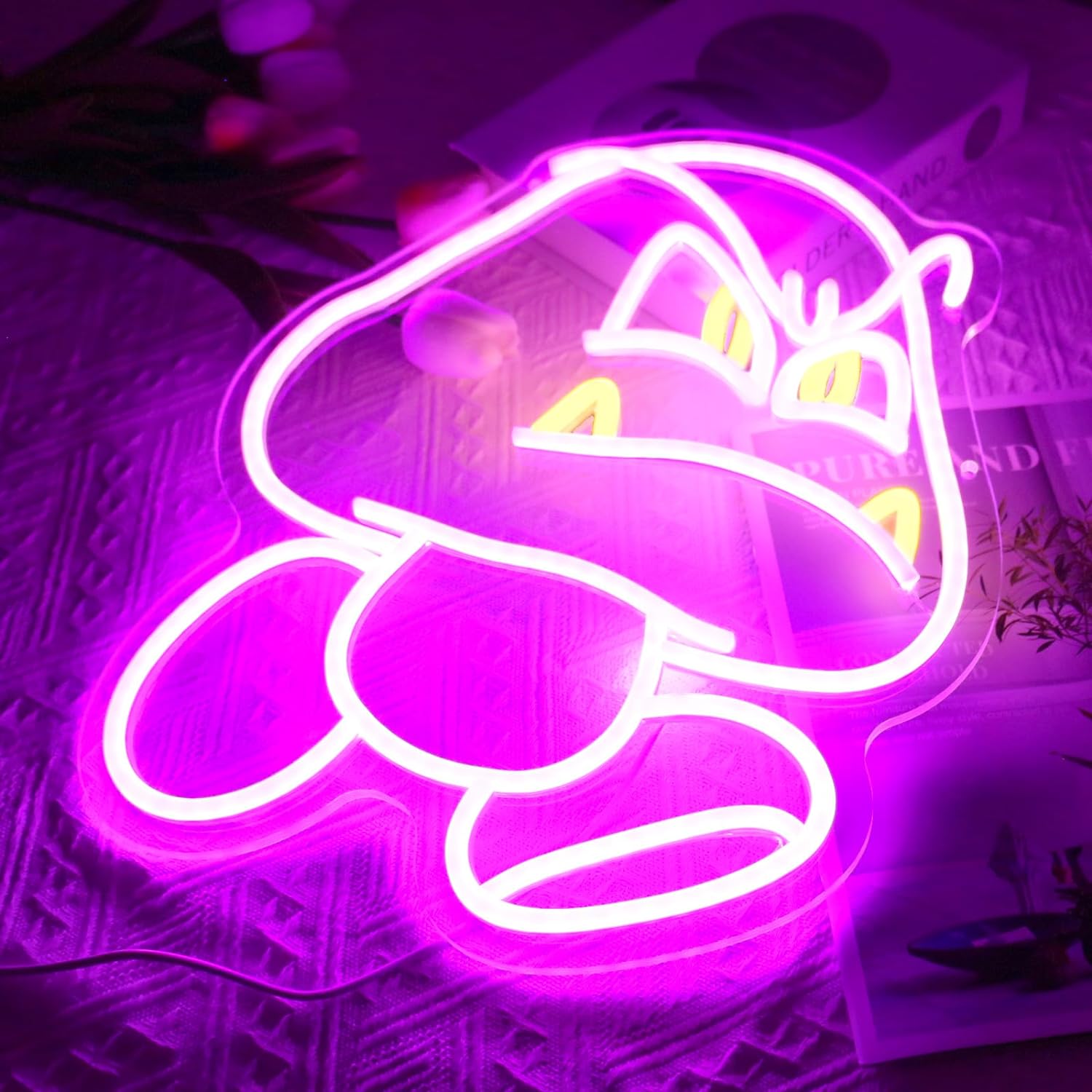 LED Neon Gaming Wall Light Signs – Mario, Hello Kitty, Kirby, Arcade & Gamer Controller Room Decor - General Equipment with Goomba LED Neon Sign 40×32.7cm (16