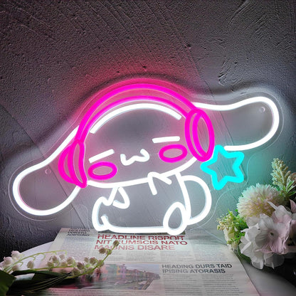 LED Neon Gaming Wall Light Signs – Mario, Hello Kitty, Kirby, Arcade & Gamer Controller Room Decor - General Equipment with Cinnamoroll with headphones LED Neon Sign 43.6×27.5cm (17.2″×10.8″) | Sold by Uncle Wiener's Wholesale