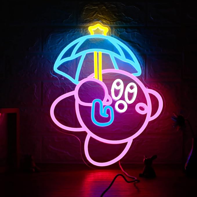 LED Neon Gaming Wall Light Signs – Mario, Hello Kitty, Kirby, Arcade & Gamer Controller Room Decor - General Equipment with Kirby Kid LED Neon Sign 45×48cm (18