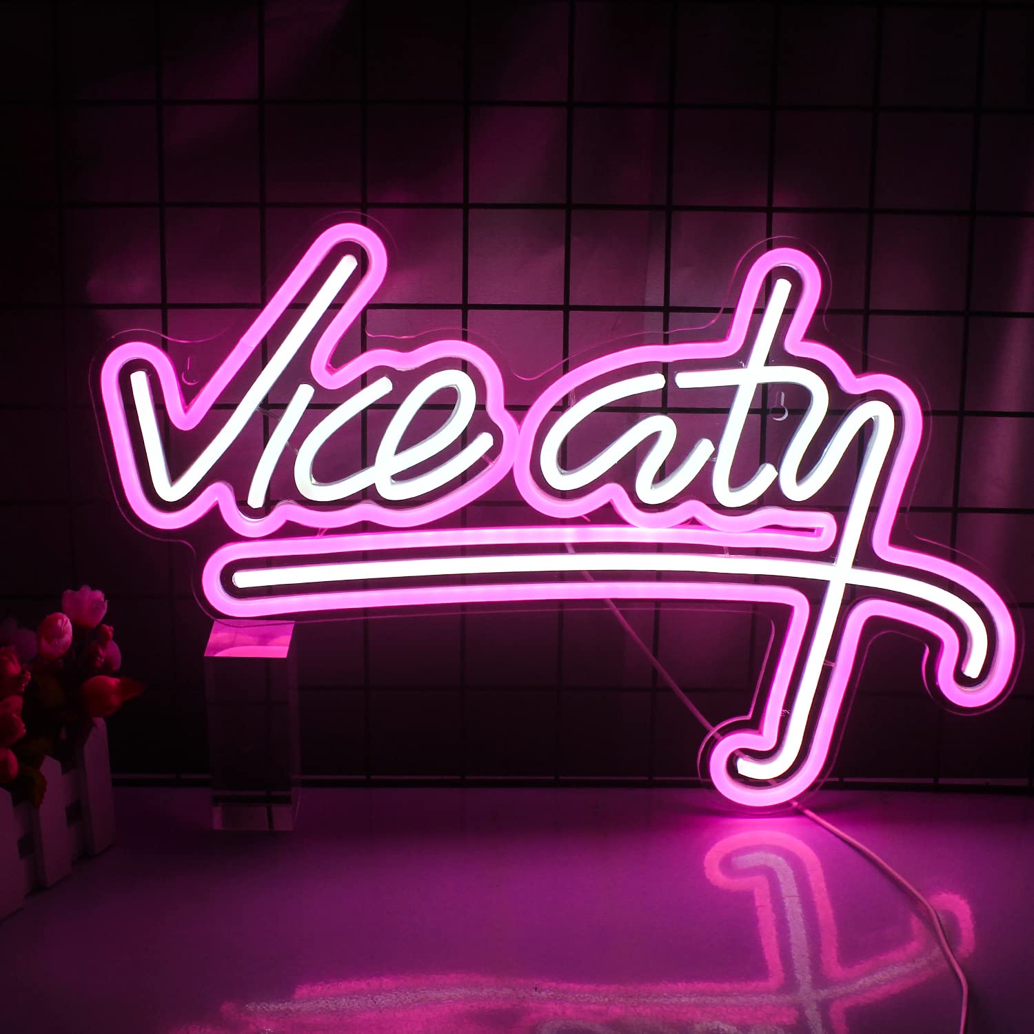 LED Neon Gaming Wall Light Signs – Mario, Hello Kitty, Kirby, Arcade & Gamer Controller Room Decor - General Equipment with Vice City LED Neon Sign 40.5x25cm (15.9