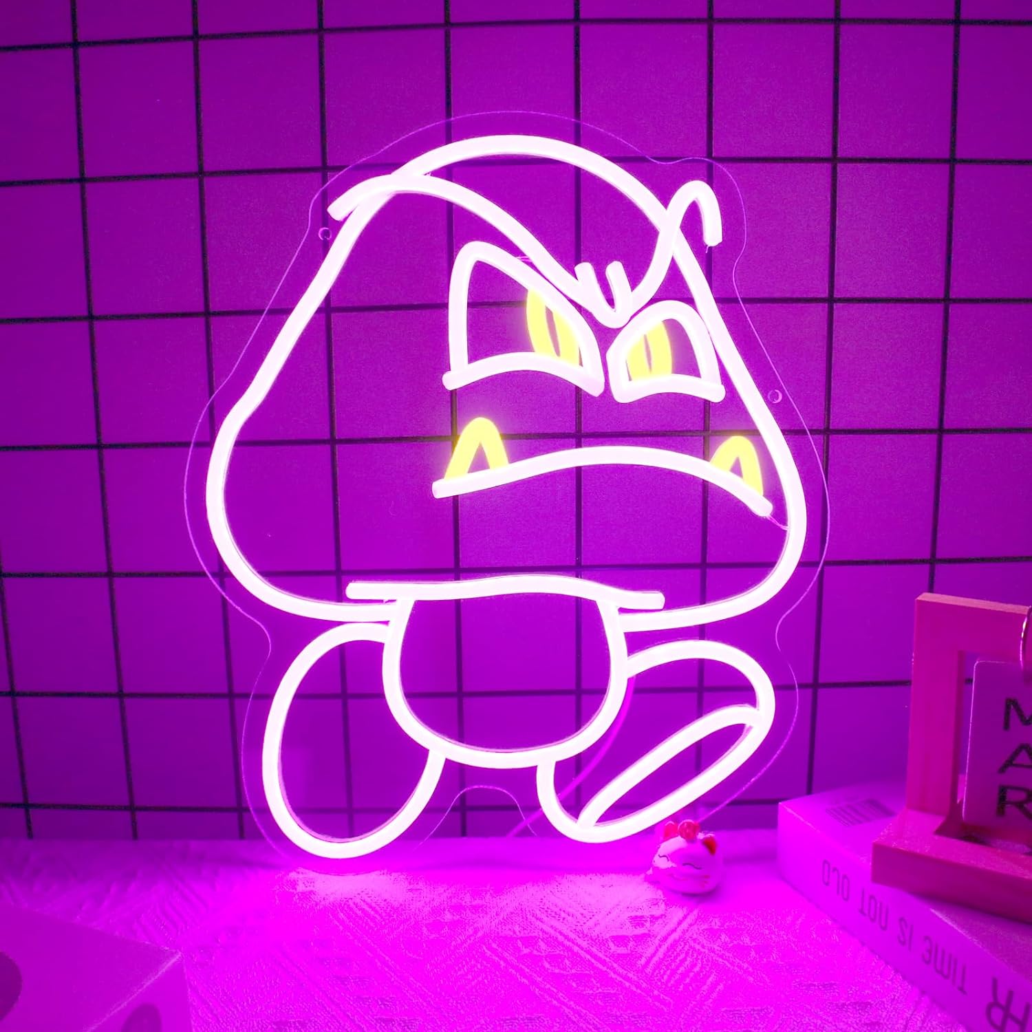 LED Neon Gaming Wall Light Signs – Mario, Hello Kitty, Kirby, Arcade & Gamer Controller Room Decor - General Equipment with Goomba LED Neon Sign 40×32.7cm (16