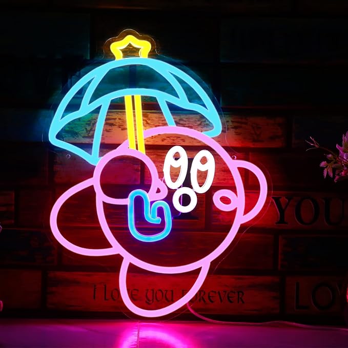 LED Neon Gaming Wall Light Signs – Mario, Hello Kitty, Kirby, Arcade & Gamer Controller Room Decor - General Equipment with Kirby Kid LED Neon Sign 45×48cm (18