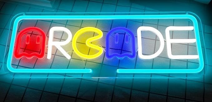 LED Neon Gaming Wall Light Signs – Mario, Hello Kitty, Kirby, Arcade & Gamer Controller Room Decor - General Equipment with Retro Arcade LED Neon Sign 42.5×15cm (17