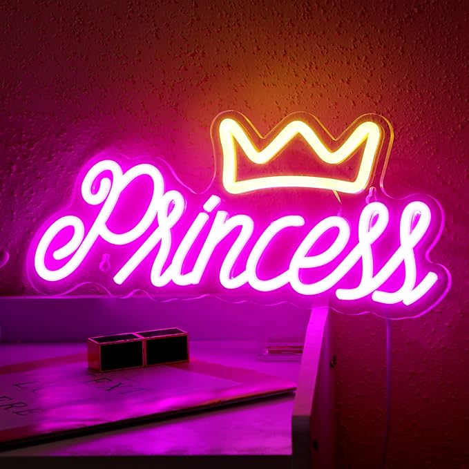 LED Neon Gaming Wall Light Signs – Mario, Hello Kitty, Kirby, Arcade & Gamer Controller Room Decor - General Equipment with Princess Crown LED Neon Sign 35.1×17.3cm (14