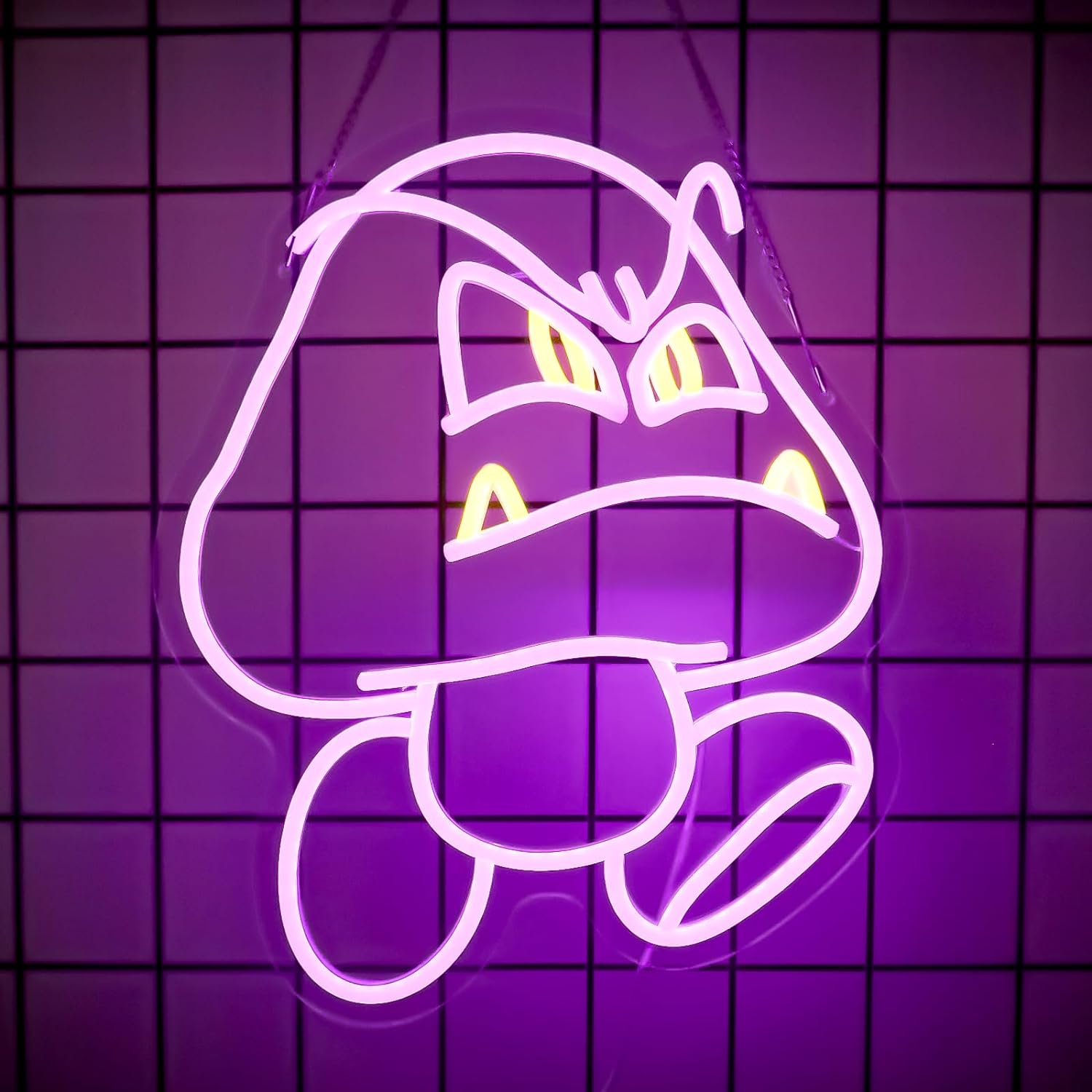 LED Neon Gaming Wall Light Signs – Mario, Hello Kitty, Kirby, Arcade & Gamer Controller Room Decor - General Equipment with Goomba LED Neon Sign 40×32.7cm (16