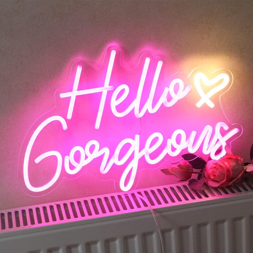 LED Neon Gaming Wall Light Signs – Mario, Hello Kitty, Kirby, Arcade & Gamer Controller Room Decor - General Equipment with Hello Gorgeous LED Neon Sign ~38cm (~15″) | Sold by Uncle Wiener's Wholesale