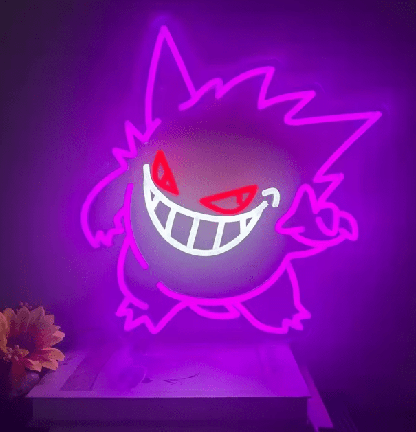 LED Neon Gaming Wall Light Signs – Mario, Hello Kitty, Kirby, Arcade & Gamer Controller Room Decor - General Equipment with Gengar LED Neon Sign 35x32cm (13.8