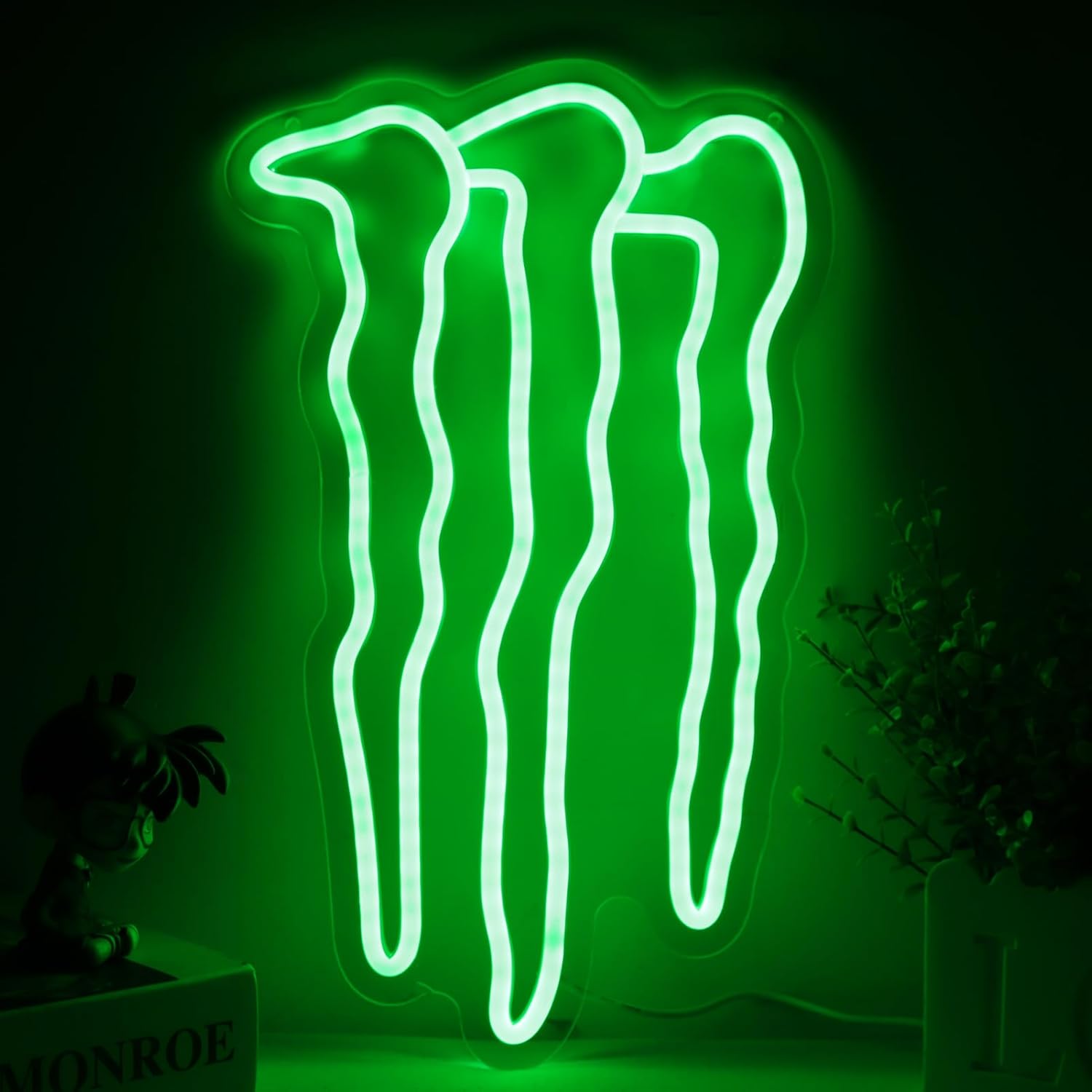 LED Neon Gaming Wall Light Signs – Mario, Hello Kitty, Kirby, Arcade & Gamer Controller Room Decor - General Equipment with Green Monster Style LED Neon Sign 40x28.6cm (15.7