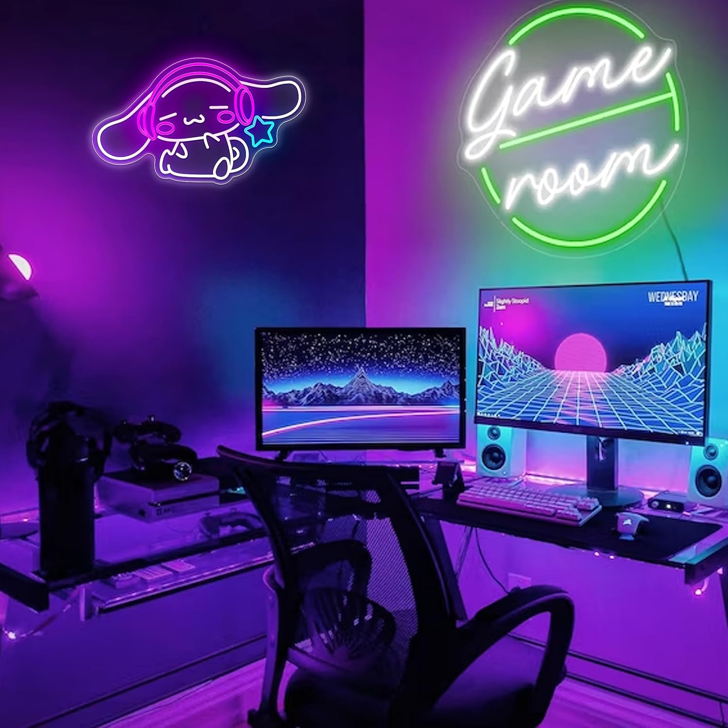 LED Neon Gaming Wall Light Signs – Mario, Hello Kitty, Kirby, Arcade & Gamer Controller Room Decor - General Equipment with Cinnamoroll with headphones LED Neon Sign 43.6×27.5cm (17.2″×10.8″) | Sold by Uncle Wiener's Wholesale