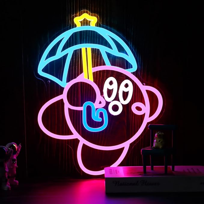 LED Neon Gaming Wall Light Signs – Mario, Hello Kitty, Kirby, Arcade & Gamer Controller Room Decor - General Equipment with Kirby Kid LED Neon Sign 45×48cm (18