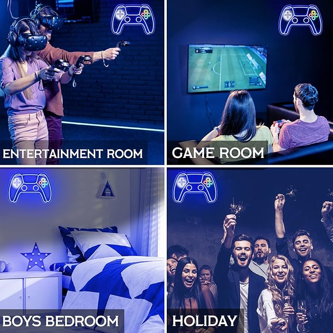 LED Neon Gaming Wall Light Signs – Mario, Hello Kitty, Kirby, Arcade & Gamer Controller Room Decor - General Equipment with Gamer Controller LED Neon Sign 41×28.5cm (16
