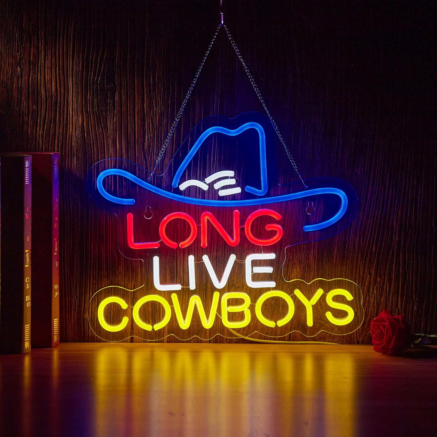 LED Neon Gaming Wall Light Signs – Mario, Hello Kitty, Kirby, Arcade & Gamer Controller Room Decor - General Equipment with Long Live Cowboys LED Neon Sign 43x33cm (16.9