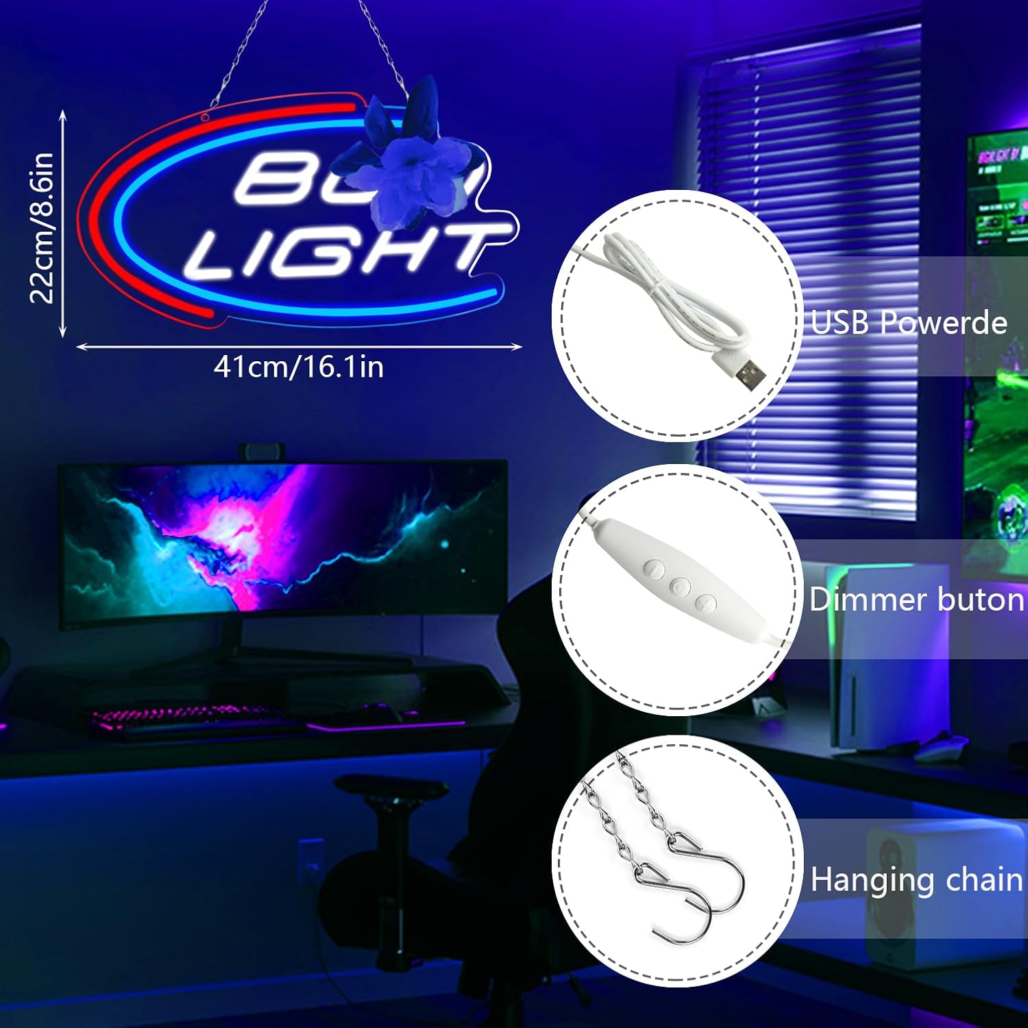 LED Neon Gaming Wall Light Signs – Mario, Hello Kitty, Kirby, Arcade & Gamer Controller Room Decor - General Equipment with Bud Light Style LED Neon Sign 41×22cm (16.1″×8.7″) | Sold by Uncle Wiener's Wholesale