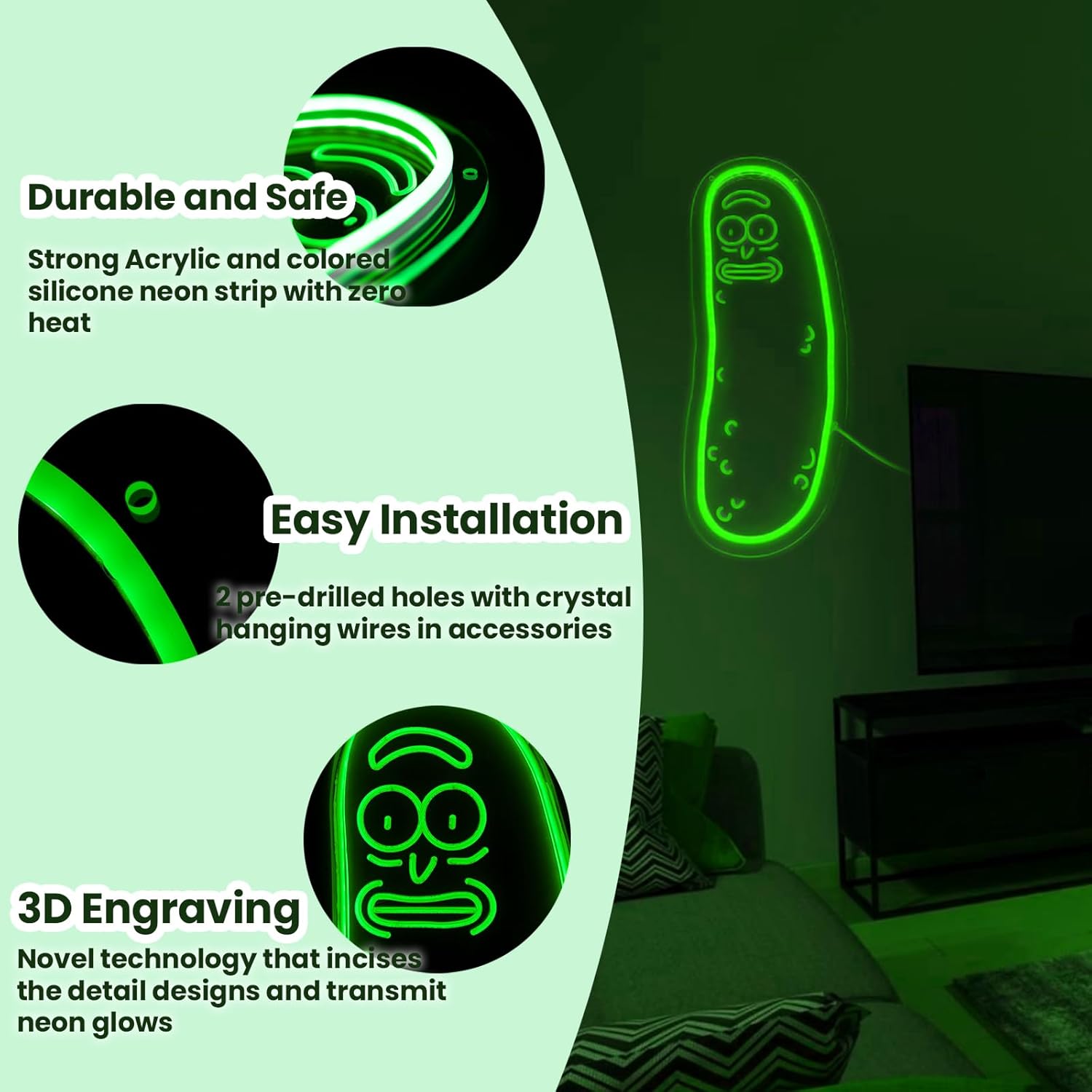 LED Neon Gaming Wall Light Signs – Mario, Hello Kitty, Kirby, Arcade & Gamer Controller Room Decor - General Equipment with Pickle LED Neon Sign 15.3×41cm (6″×16.1″) | Sold by Uncle Wiener's Wholesale