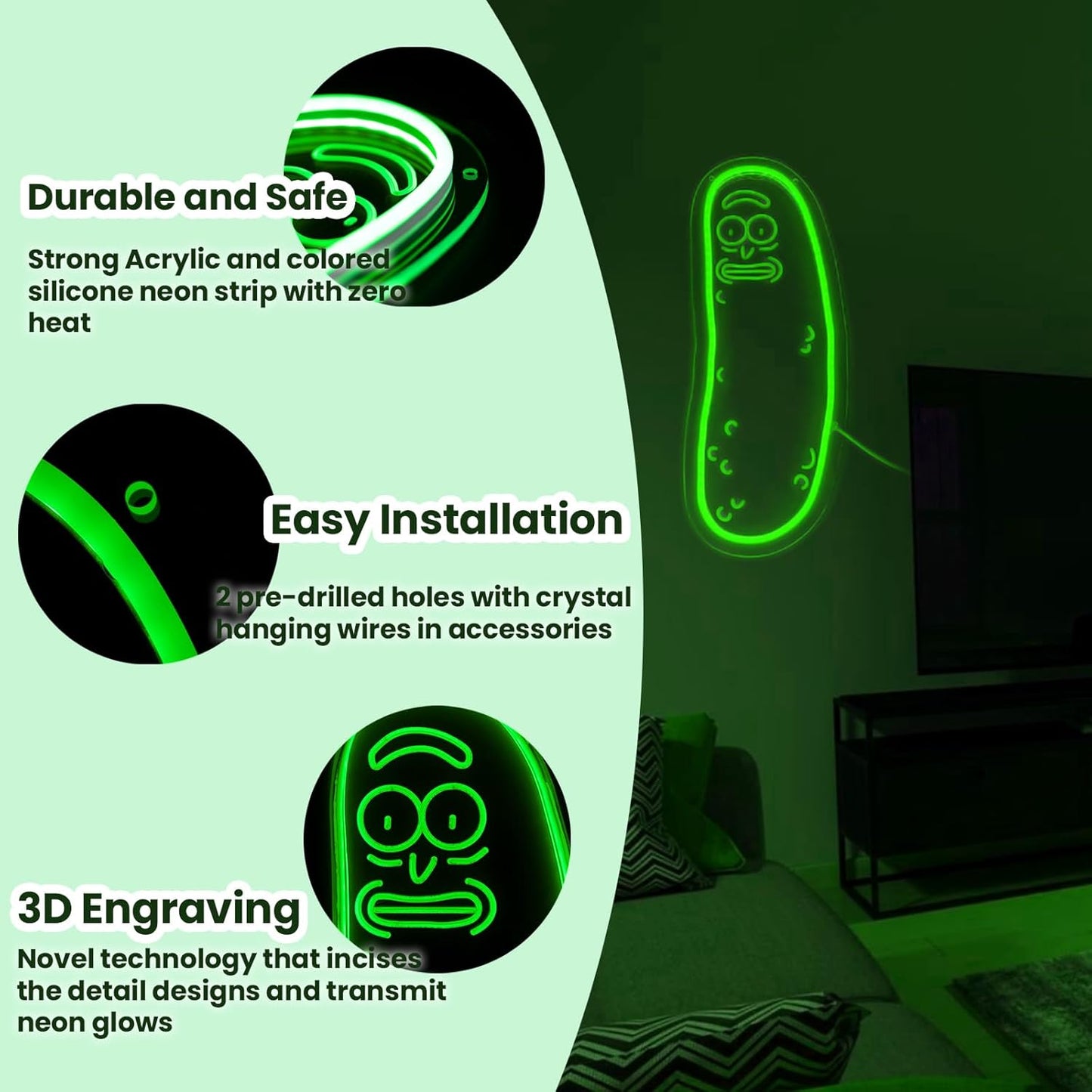 LED Neon Gaming Wall Light Signs – Mario, Hello Kitty, Kirby, Arcade & Gamer Controller Room Decor - General Equipment with Pickle LED Neon Sign 15.3×41cm (6″×16.1″) | Sold by Uncle Wiener's Wholesale