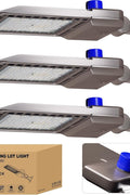 3-pack 200W LED parking lot lights with arm mounts and dusk-to-dawn sensors – 5000K daylight IP65 outdoor commercial lighting