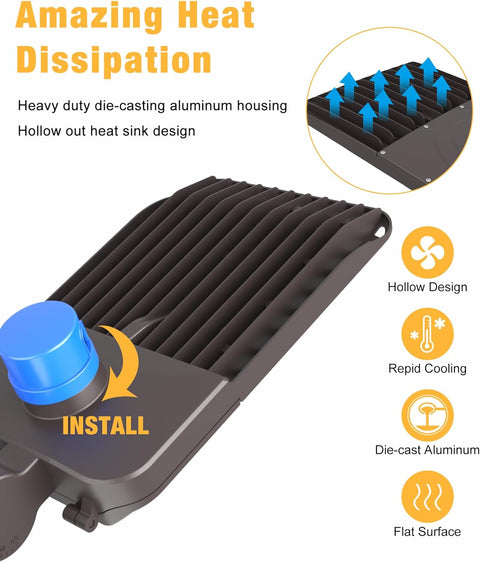 3-pack 200W LED parking lot lights with arm mounts and dusk-to-dawn sensors – 5000K daylight IP65 outdoor commercial lighting