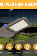3-pack 200W LED parking lot lights with arm mounts and dusk-to-dawn sensors – 5000K daylight IP65 outdoor commercial lighting