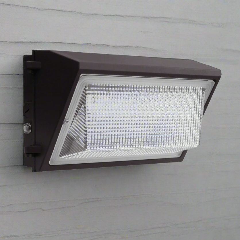 WPXW LED Wall Pack Light – black housing with frosted lens
Industrial-grade outdoor LED wall pack light – 120W model
LED wall light fixture for building security and loading docks