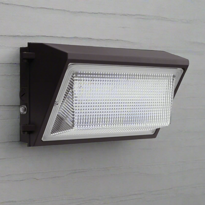 WPXW LED Wall Pack Light – black housing with frosted lens
Industrial-grade outdoor LED wall pack light – 120W model
LED wall light fixture for building security and loading docks