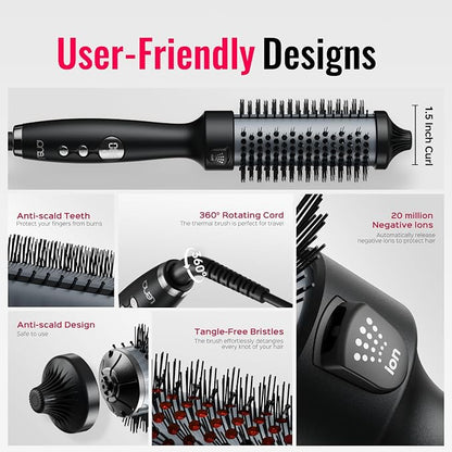 Lena 1.5-Inch Heated Round Brush – Titanium Thermal Styling Brush with Ionic & Infrared Technology, 5 Heat Settings & LED Display - Electronics with | Sold by Uncle Wiener's Wholesale