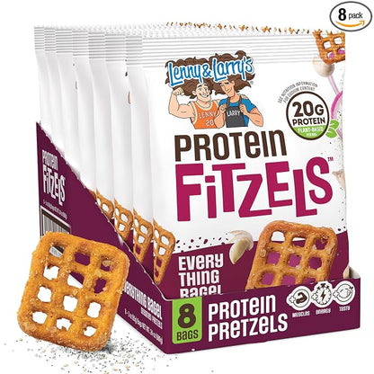 Lenny & Larry’s FITZELS Everything Bagel Protein Pretzels – 20g Plant Protein, Vegan, 85g Bags, Pack of 8 - Snack with | Sold by Uncle Wiener's Wholesale