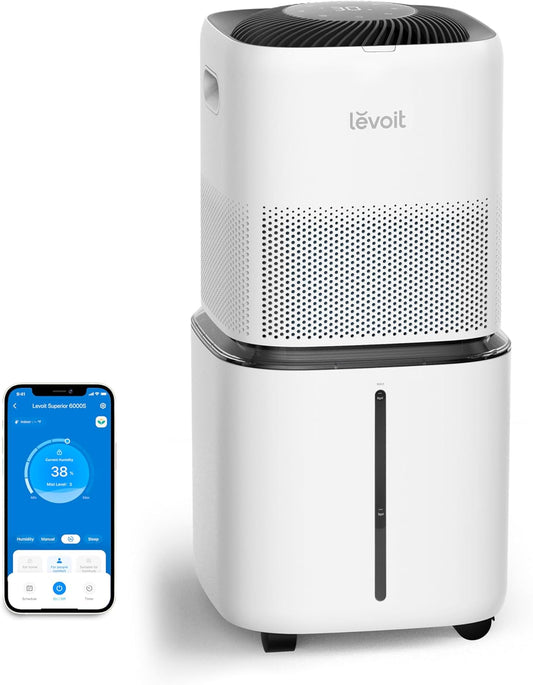LEVOIT Superior 6000S Smart Evaporative Humidifiers for Home Whole House up to 3000ft², 6 Gal, Last 72 - Hour, Premium Filter, Dry Mode, Wheels & Water Fill Hose & Foldable Storage - Quiet Sleep Mode. Little bit used ( water drops on the lid) - with | Sold by Uncle Wiener's Wholesale
