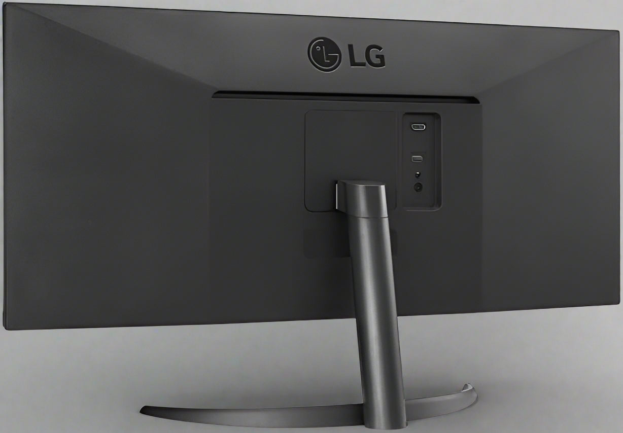 Front view of LG 34” UltraWide monitor showing HDR graphics

Back side of LG 34WQ500-B monitor with VESA mount

LG UltraWide monitor side profile

Multitasking screen with split window feature