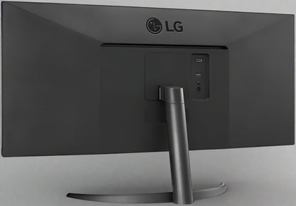 Front view of LG 34” UltraWide monitor showing HDR graphics

Back side of LG 34WQ500-B monitor with VESA mount

LG UltraWide monitor side profile

Multitasking screen with split window feature
