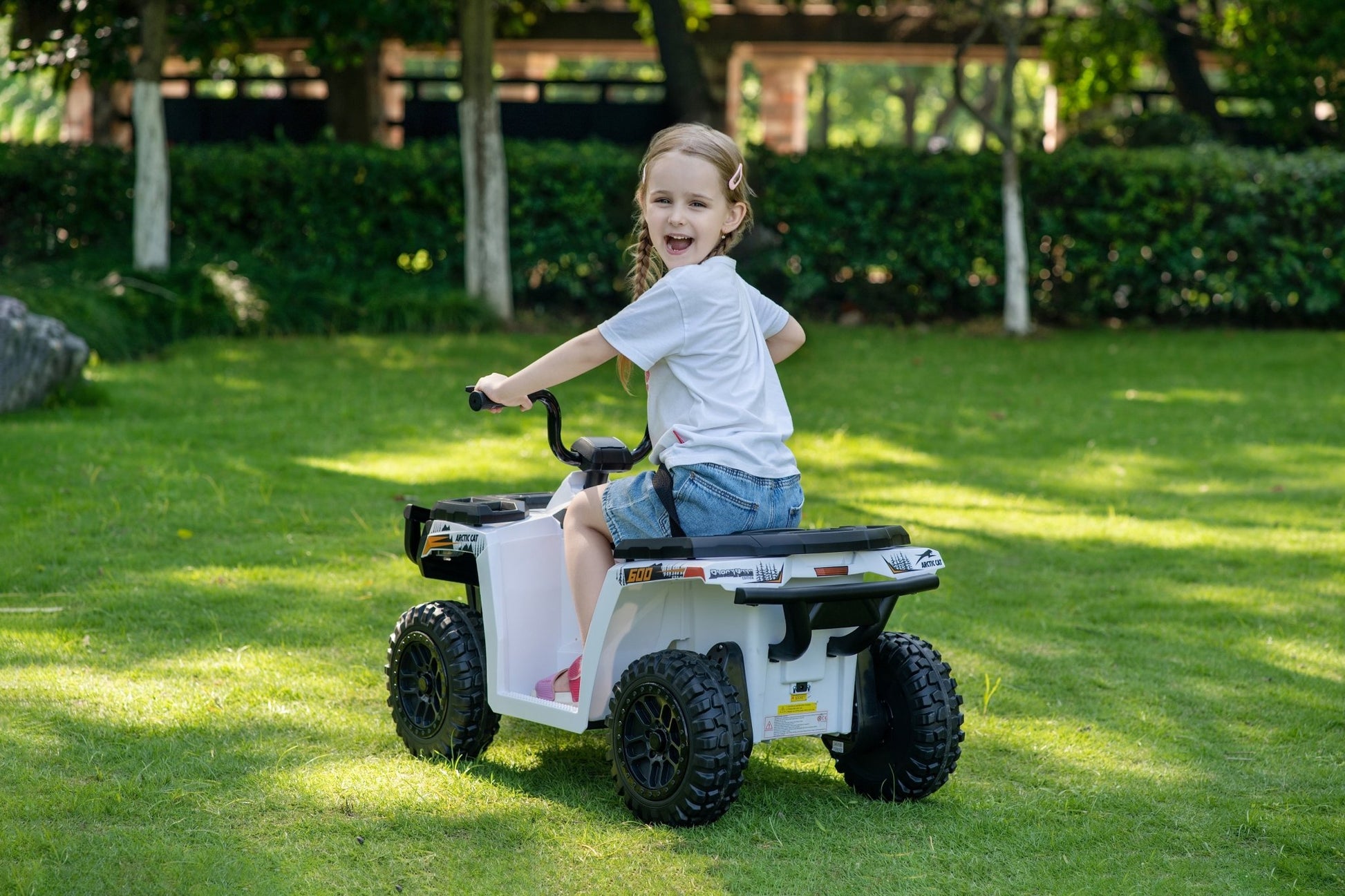 Licensed Arctic Cat 24V Ride - On ATV Quad Bike for Kids | Remote Control, LED Lights, EVA Wheels - with White Arctic Cat ATV | Sold by Uncle Wiener's Wholesale