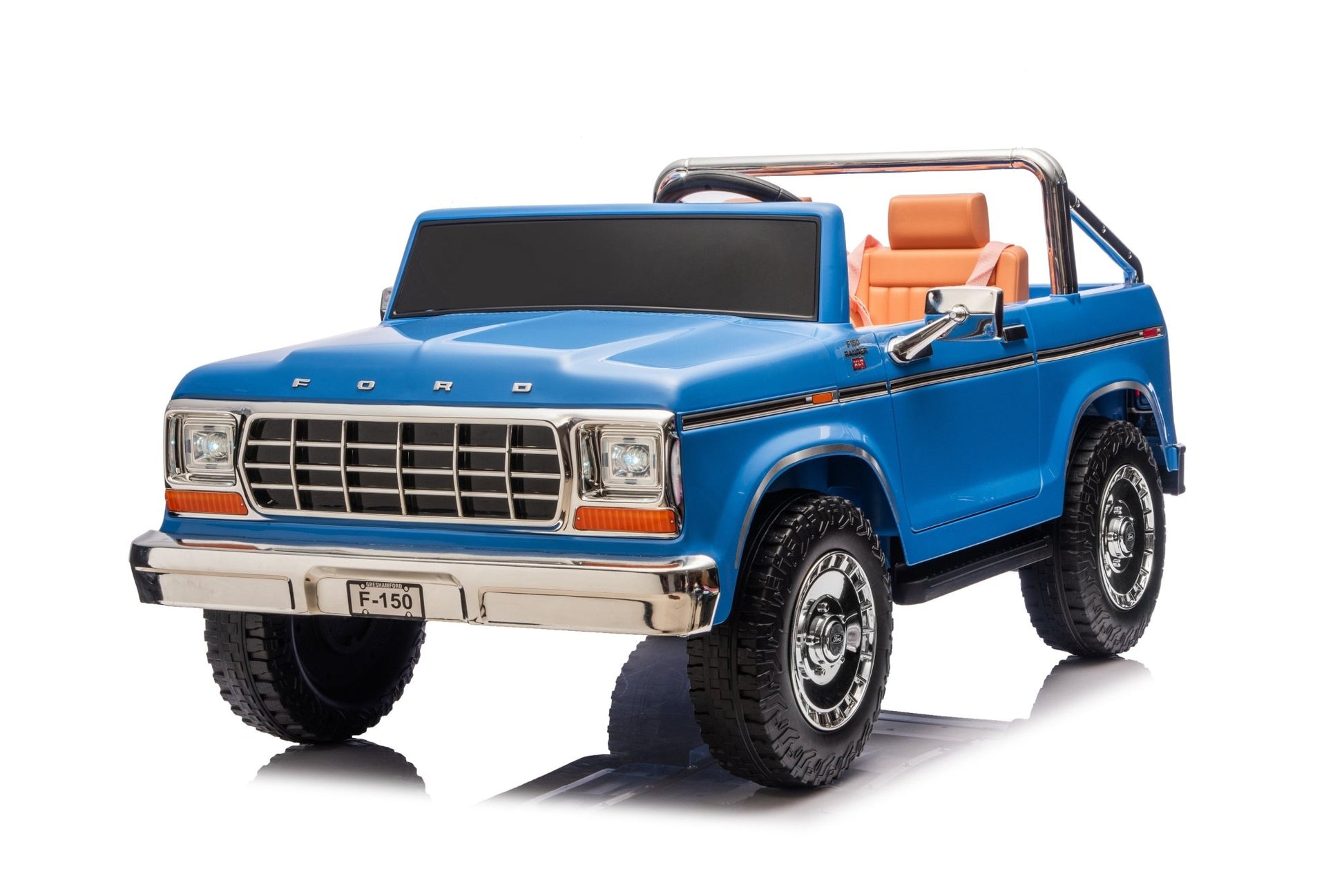 Licensed Ford F-150 24V Kids Ride-On Truck with Remote Control, Leather Seat, EVA Wheels & 150W Brushless Motor - with Blue | Sold by Uncle Wiener's Wholesale