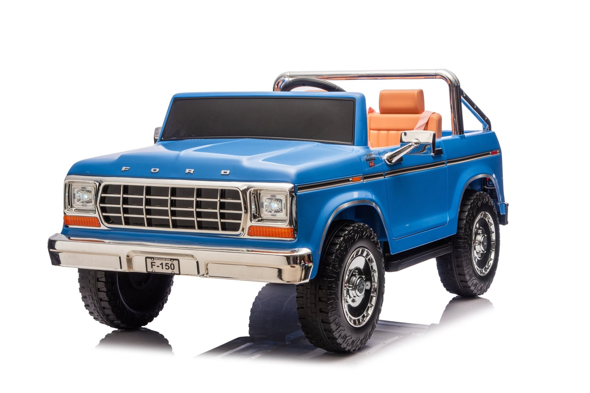 Licensed Ford F-150 24V Kids Ride-On Truck with Remote Control, Leather Seat, EVA Wheels & 150W Brushless Motor - with Blue | Sold by Uncle Wiener's Wholesale