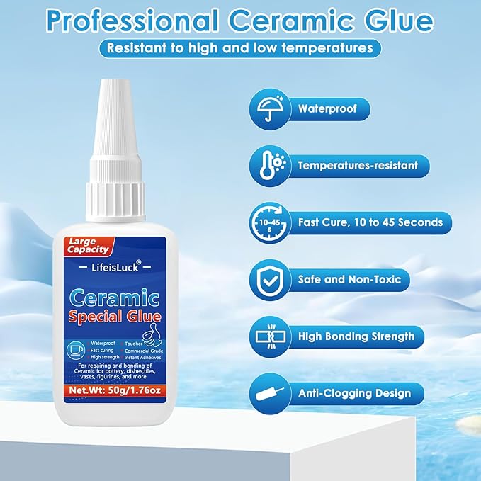 LifeisLuck 50 g Ceramic Glue – Clear Waterproof Porcelain and Pottery Repair Adhesive - General Equipment with | Sold by Uncle Wiener's Wholesale