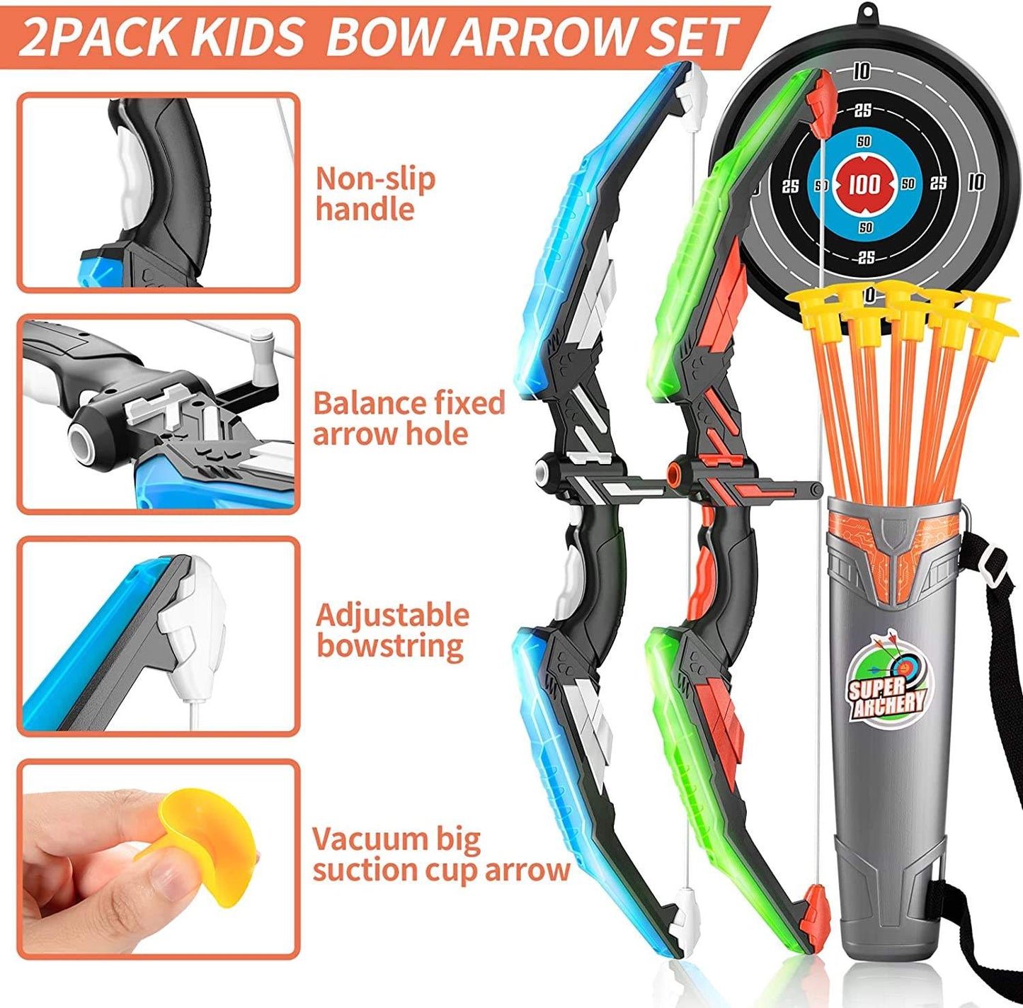Light Up Bow And Arrow Set Kids LED Archery Toy With Targets CPS269925 - with | Sold by Uncle Wiener's Wholesale