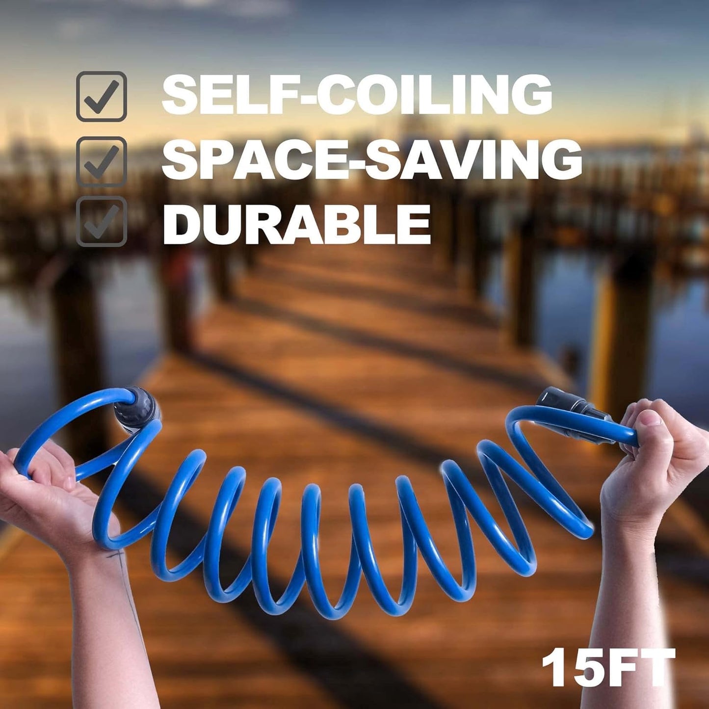 Lightweight EVA Coil 15 FT Flexible Garden Hose for Outdoor Watering, Patio, and RV Use – GH15C - with | Sold by Uncle Wiener's Wholesale