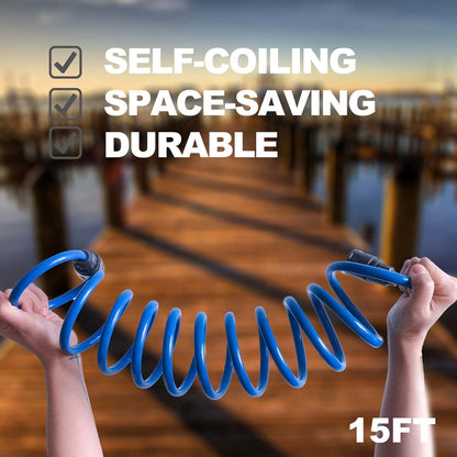 Lightweight EVA Coil 15 FT Flexible Garden Hose for Outdoor Watering, Patio, and RV Use – GH15C - with | Sold by Uncle Wiener's Wholesale