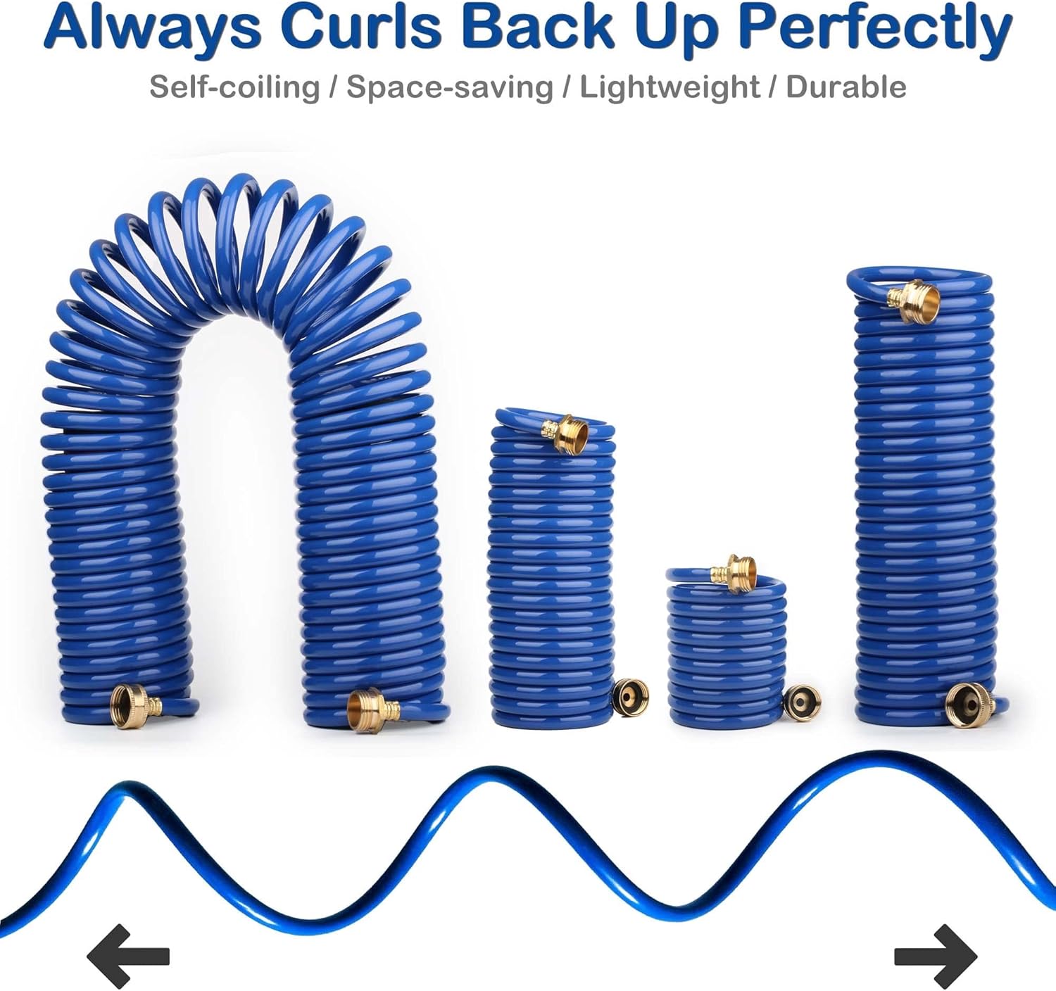 Lightweight EVA Coil 15 FT Flexible Garden Hose for Outdoor Watering, Patio, and RV Use – GH15C - with | Sold by Uncle Wiener's Wholesale