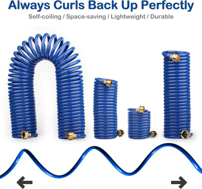 Lightweight EVA Coil 15 FT Flexible Garden Hose for Outdoor Watering, Patio, and RV Use – GH15C - with | Sold by Uncle Wiener's Wholesale