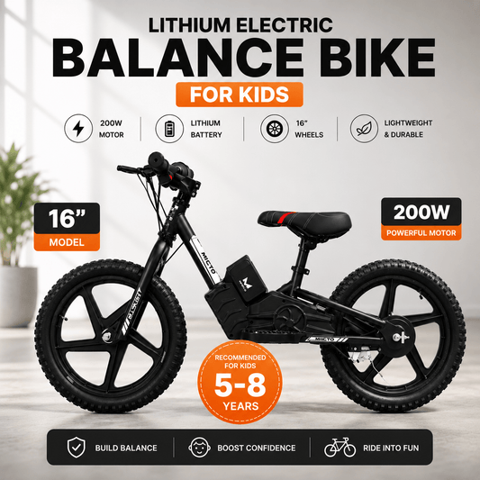 Lithium Electric Balance Bike for Kids – 100W & 200W Motor, 12" & 16" Wheels - General Equipment with 200 WATT 21V | Sold by Uncle Wiener's Wholesale